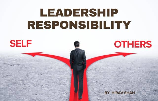 Leadership responsibility concept showing a business leader choosing clarity over self versus others thinking