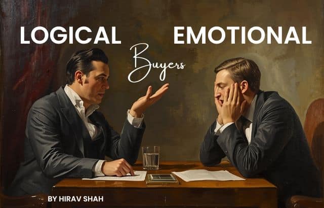 Logical and emotional buyers making different purchase decisions during a business meeting