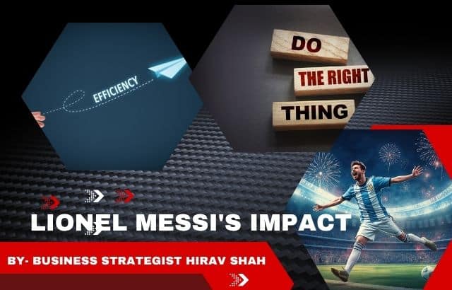 Business strategy discussion highlighting efficiency and effectiveness principles inspired by Lionel Messi's career success